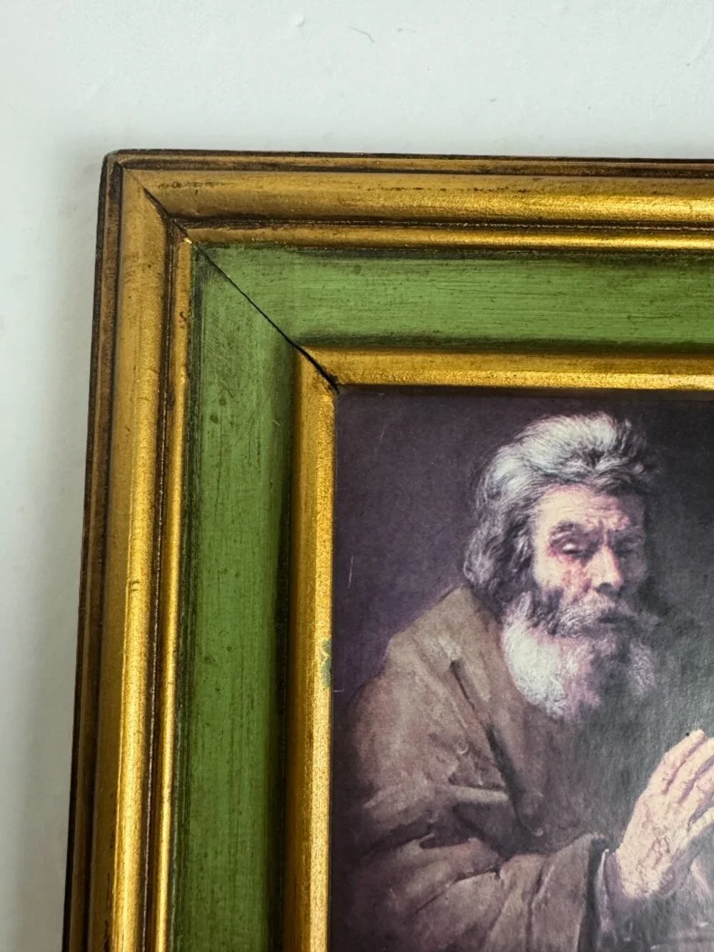 Vintage Rembrandt van Rijn  Elderly Man in Prayer Print Wood Frame